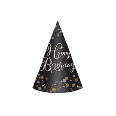 Sparkling Paper Cone Hats "Happy Birthday" pcs8