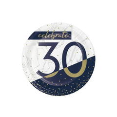 Piatto Carta Dessert  Numero 30 cm18 Blu Navy e Oro  pz8