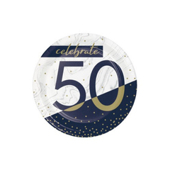 Piatto Carta Dessert  Numero 50 cm18  Blue Navy e Oro pz8
