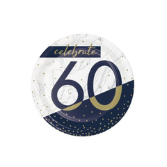 Piatto Carta Dessert  Numero 60 cm18 Blu Navy e Oro pz8