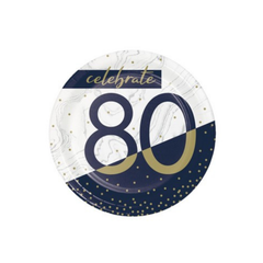 Piatto Carta Dessert  Numero 80 cm18 Blu Navy e Oro pz8