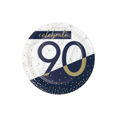 Piatto Carta Dessert  Numero 90 cm18 Blue Navy e Oro pz8