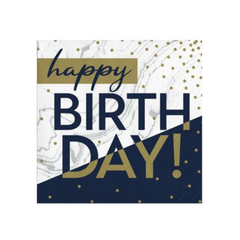Tovagliolo Happy Birthday  cm33x33 Blue Navy and Gold pz 16