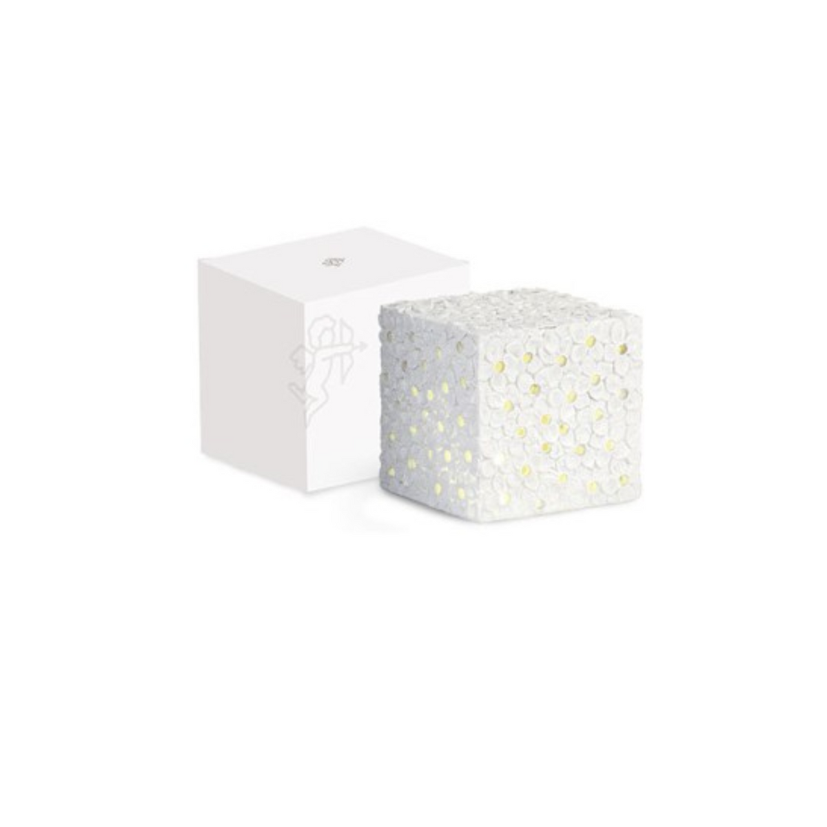 Bomboniera Cubo Bianco Fiori con Led con Scatola Cm10x10x10 Pz1 a cf.