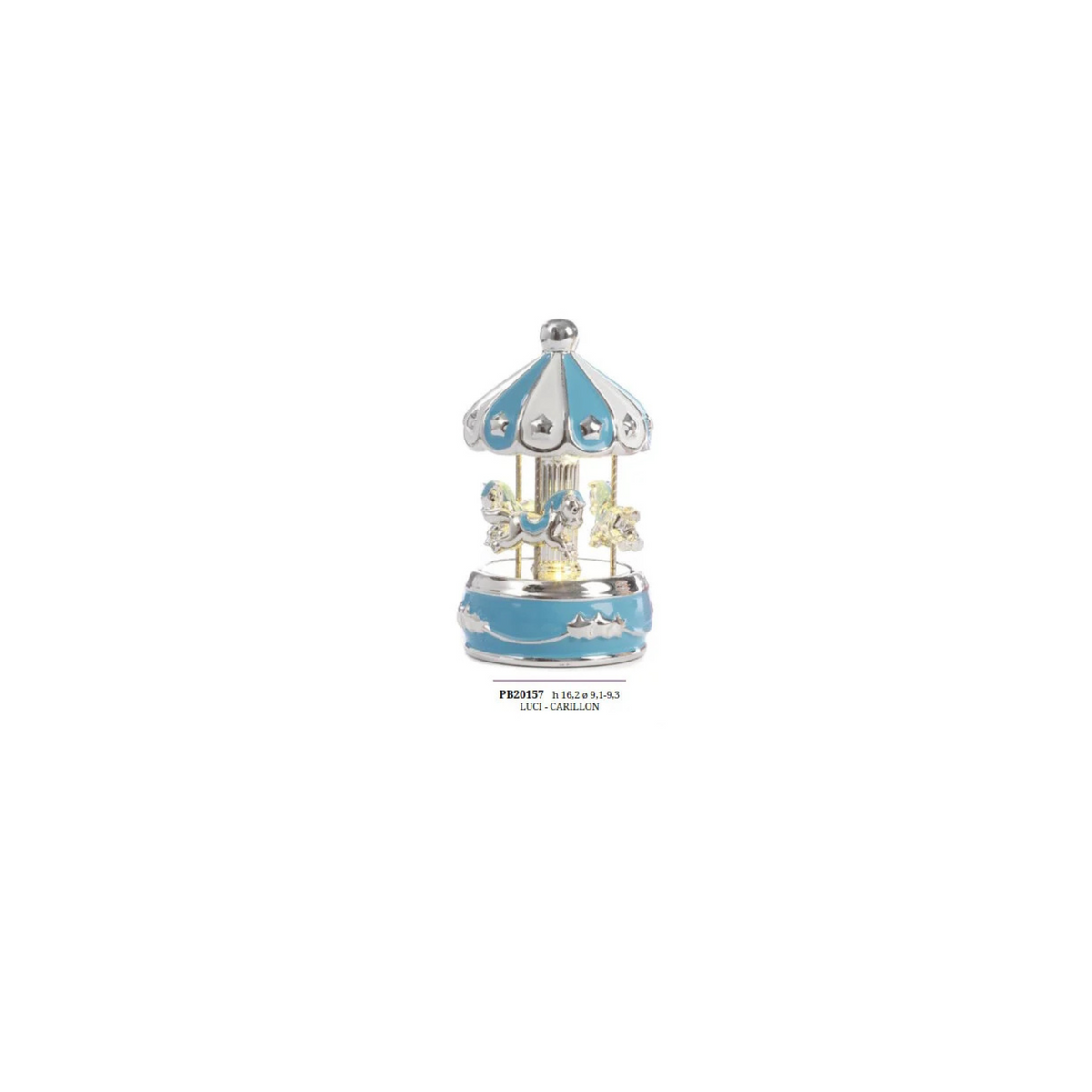 Giostrina Carillon Resina Celeste/Argento con luci cm 16,20 pz1 a cf.