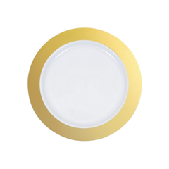 Piatto Plastica Riutilizzabile Bianco bordo Oro cm23  pz 10