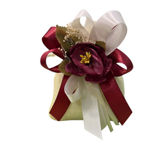Sacchetto Portaconfetti in Yuta con Fiore e Nastro Bordeaux – Completo di confetti