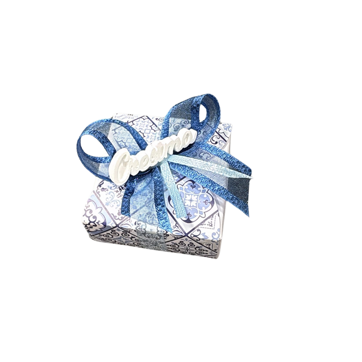 Scatolina in Cartoncino con Decoro Maiolica – Scritta "Cresima" e Confetti Inclusi