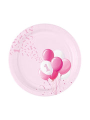 Piatto Carta Dessert Primo Compleanno Rosa  cm18  pz8