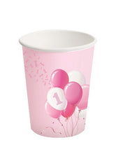 Bicchiere Carta Primo Compleanno  Rosa  ml250  pz8