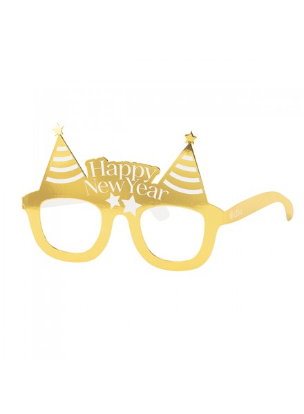 Occhiali Carta "Happy New Year" Bianco/Oro Blister da pz6 a cf.