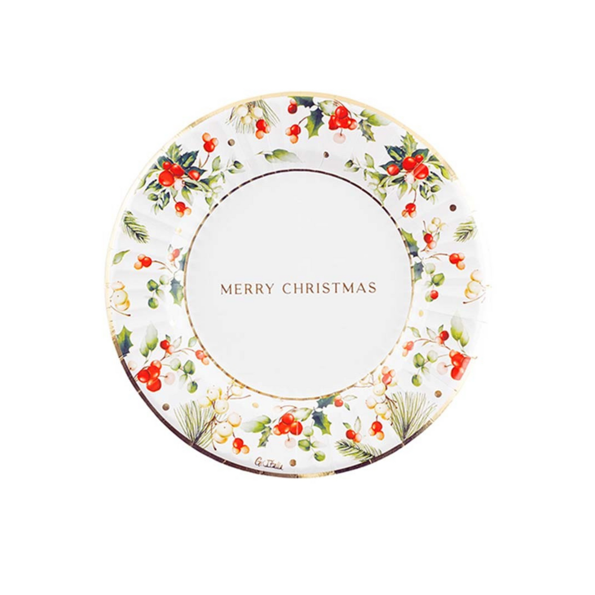 Piatto Carta Natale "Christmas Greetings" cm 23  pz8 a cf.