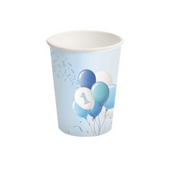 Bicchiere Carta Primo Compleanno Azzurro ml250 pz8