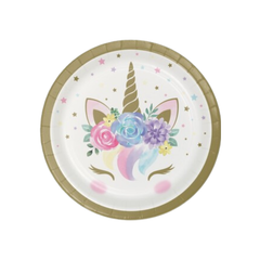 Piatto Carta Dessert Unicorno Baby cm18 pz8