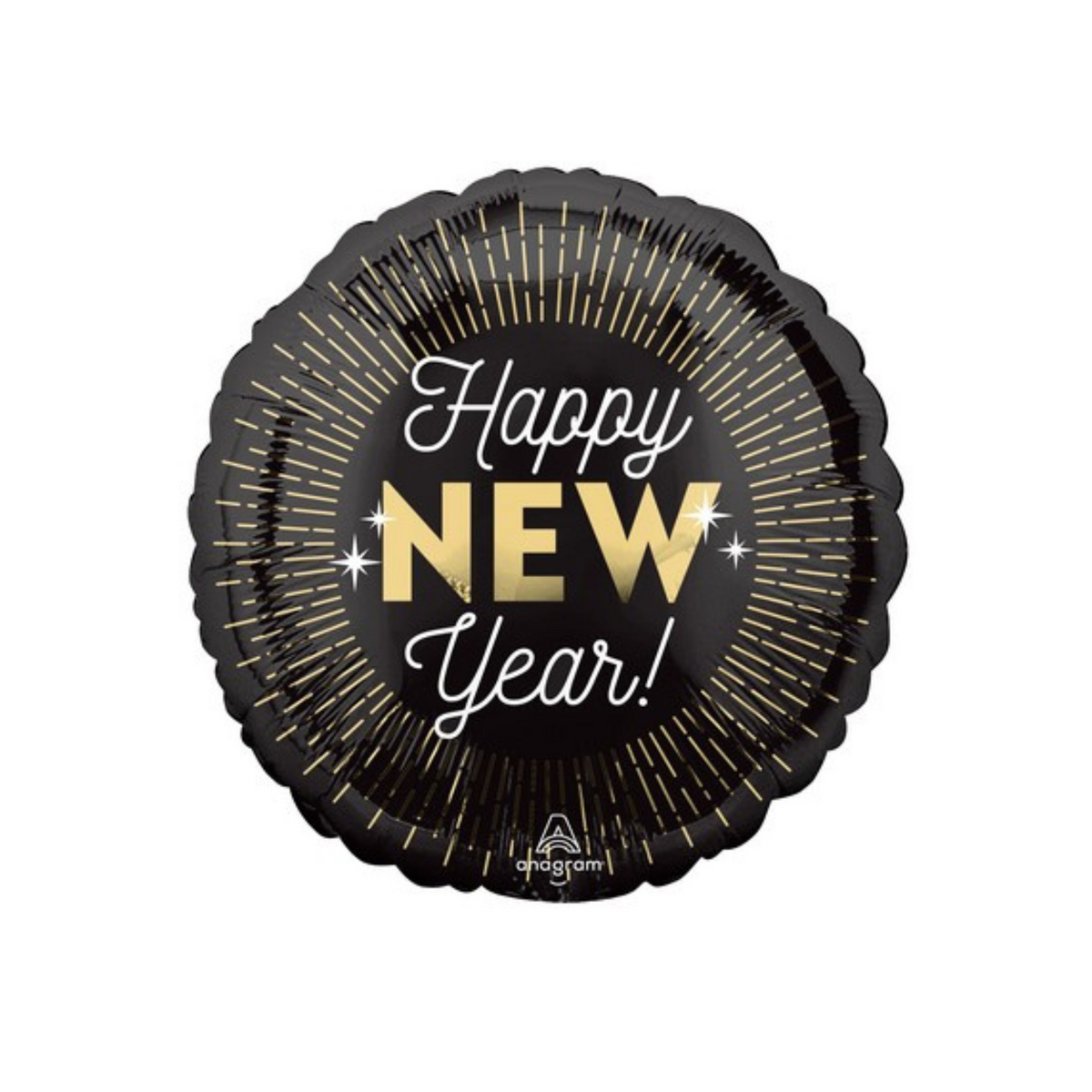 Palloncino Foil Tondo "Happy New Year", Oro/Nero  17" /cm42  pz1 a cf.