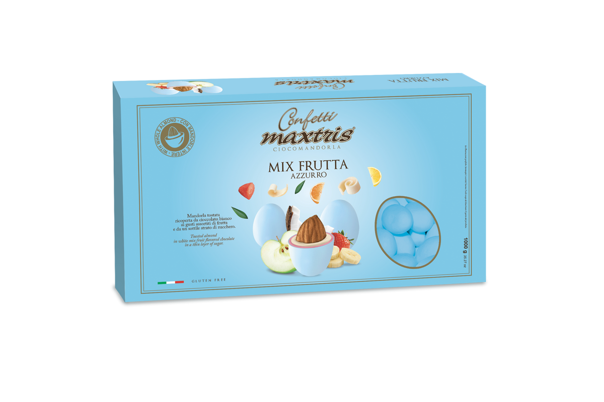 Maxtris Ciocomandorla Gusto Mix gyümölcs drazsé, világoskék színű cf 1kg gluténmentes