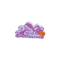 Decorazione Polistirolo "In Mio Battesimo" Rosa con Sonaglino cm 21x39x5 pz1