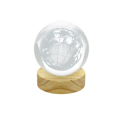 Bomboniera Lampada Globo Vetro con base in legno, a LED, C/scatola cm8x8x10 pz1