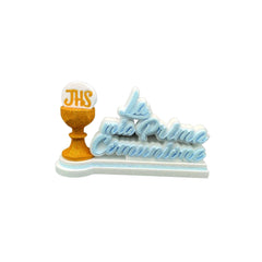 Decorazione Polistrirolo "la mia Prima Comunione" Celeste/Oro cm38X23 pz1