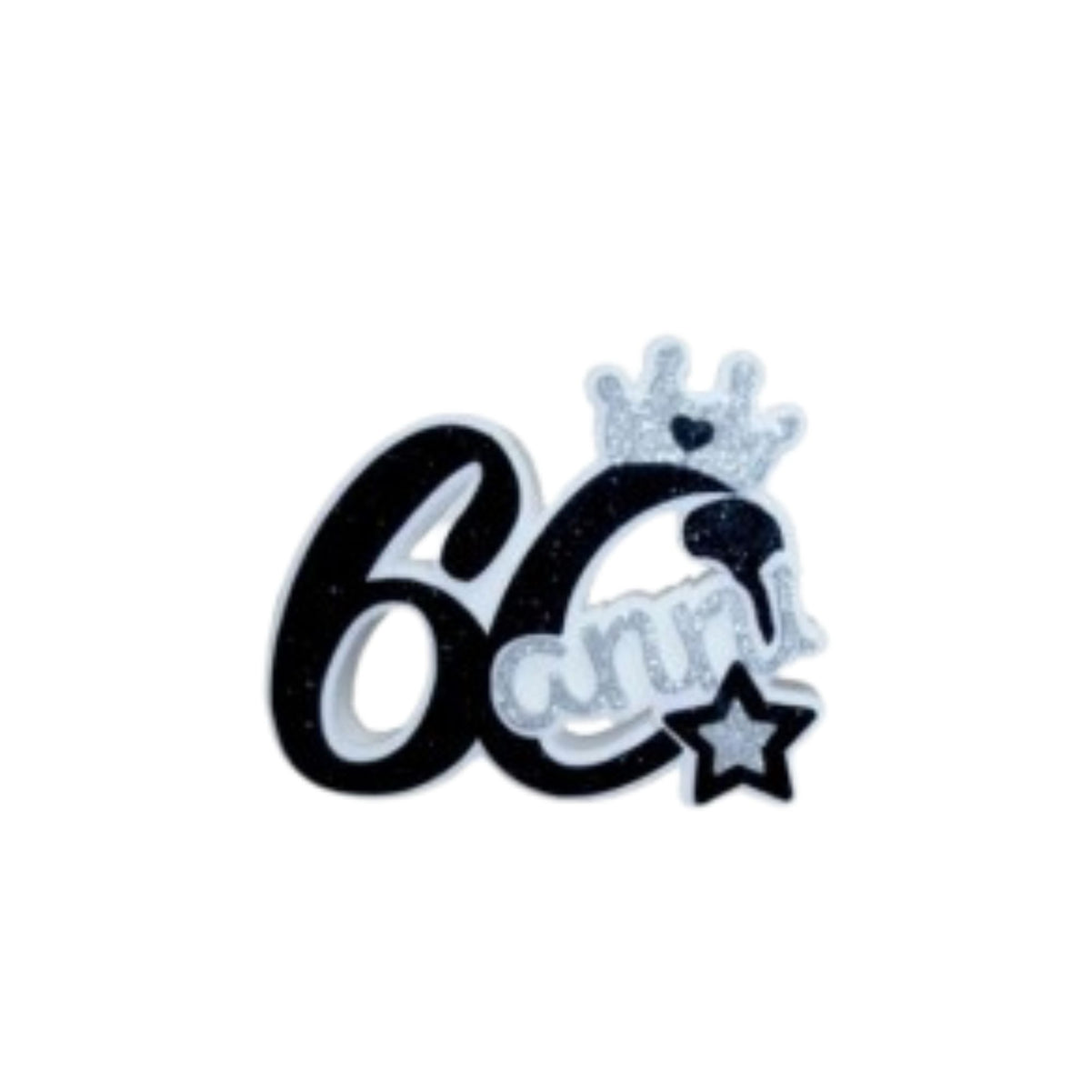 Decorazione Polistirolo scritta "60 Anni"  Nero/Argento con Corona cm 34x27x5 pz1