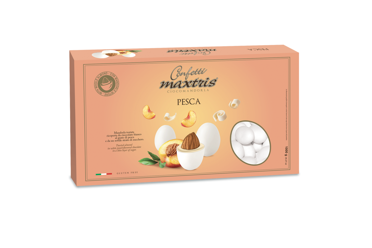 Maxtris Ciocomandorla Peach Flavor drazsé cf 1kg gluténmentes
