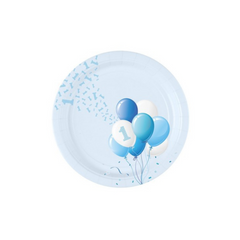 Piatto Carta Dessert Primo Compleanno  Azzurro cm18  pz8