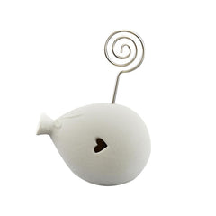 Segnaposto Palloncino Ceramica bianco c/foro cuoricino e clip portafoto cm7,4X5,5H5