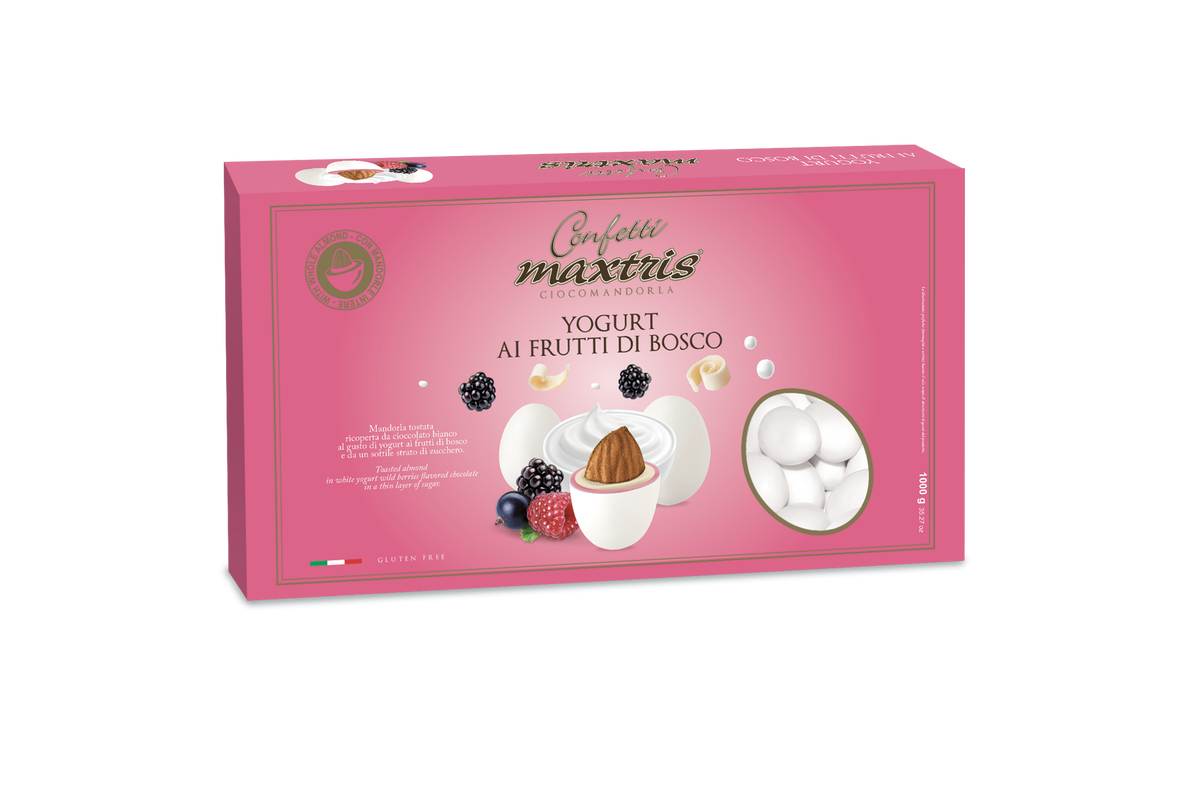 Maxtris Ciocomandorla drazsék Joghurtos ízű erdei bogyós gyümölcsökkel cf 1kg gluténmentes