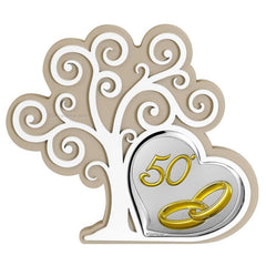 Icona Legno Albero della Vita "50mo anniversario" Argento laminato oro cm17,3x15 pz1