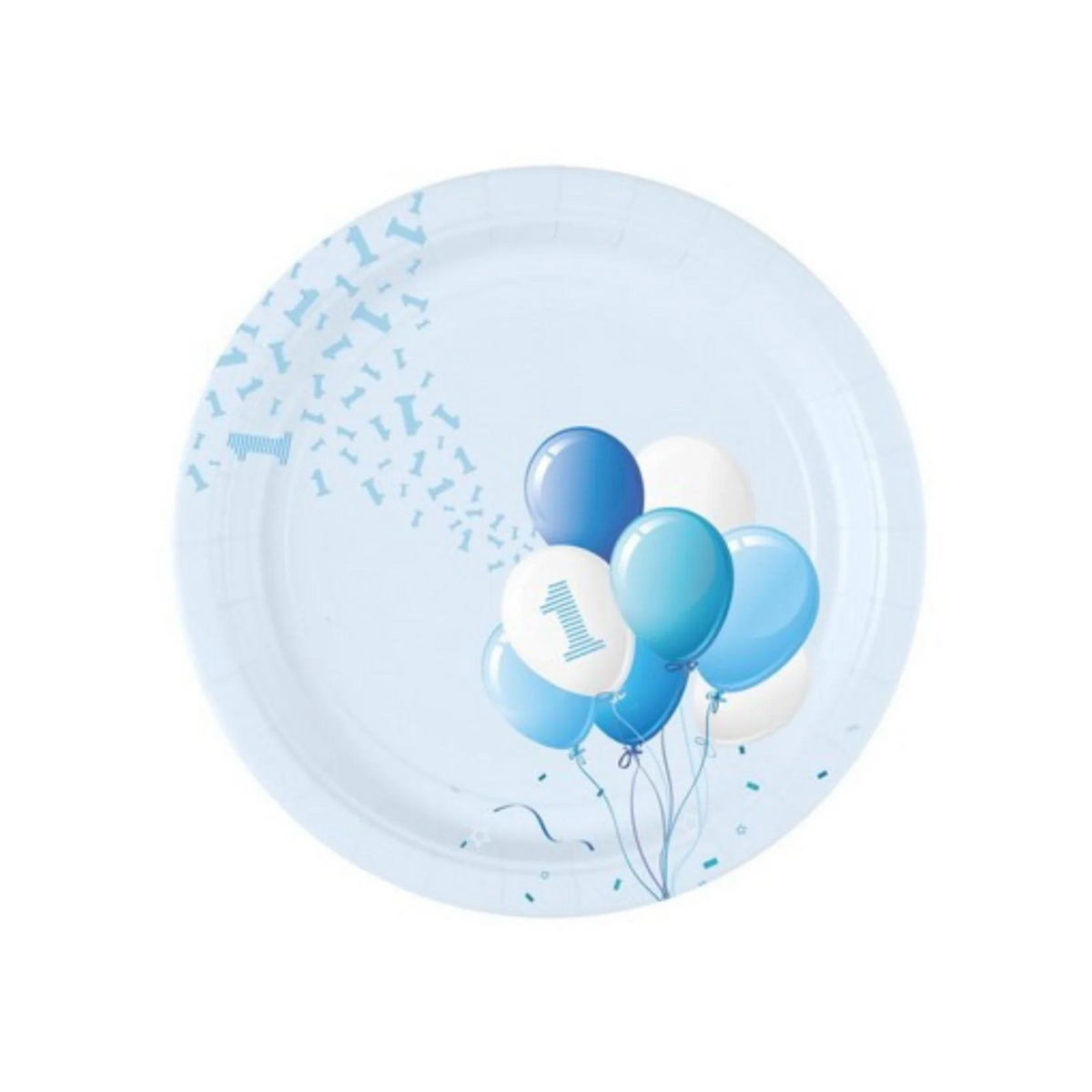 Piatto Carta Primo Compleanno  Azzurro cm23  pz8
